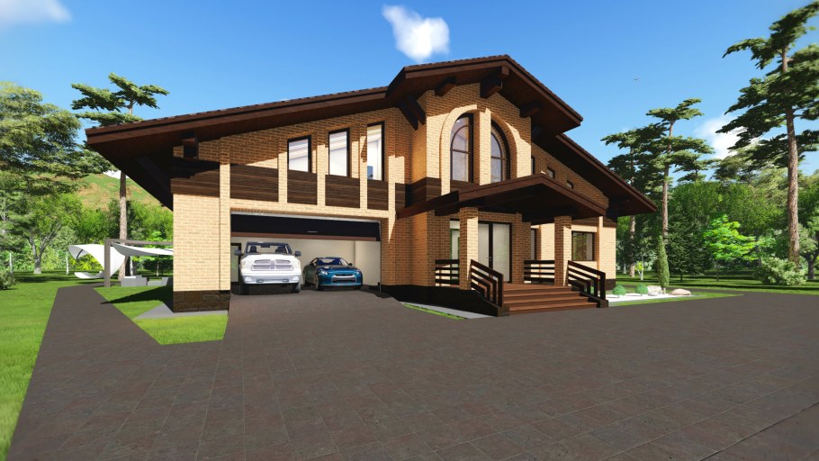 Дом с мансардой и террасой и гаражом 120м2