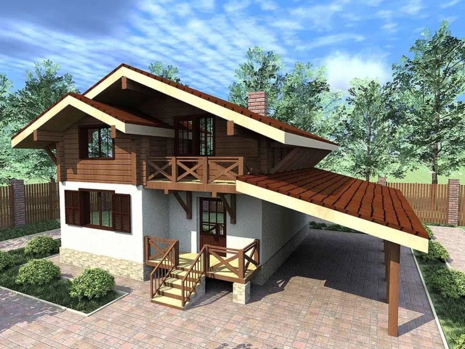 Дом с навесом для машины