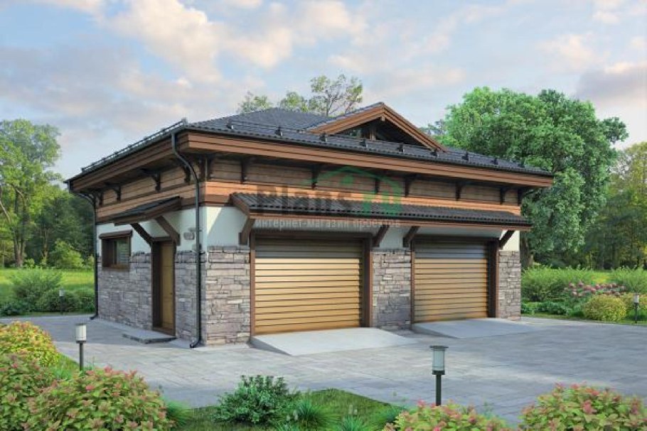Проект гаража из кирпича и камня