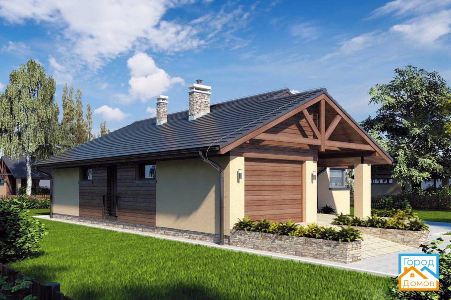 Одноэтажный каркасный дом с гаражом