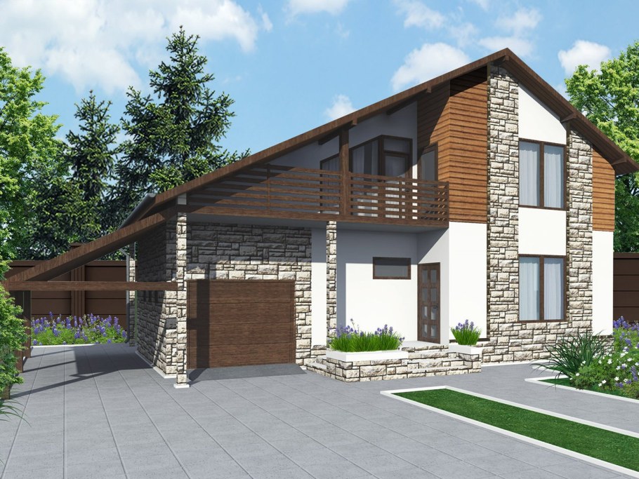 Дом стиле Шале с мансардой 70 кв