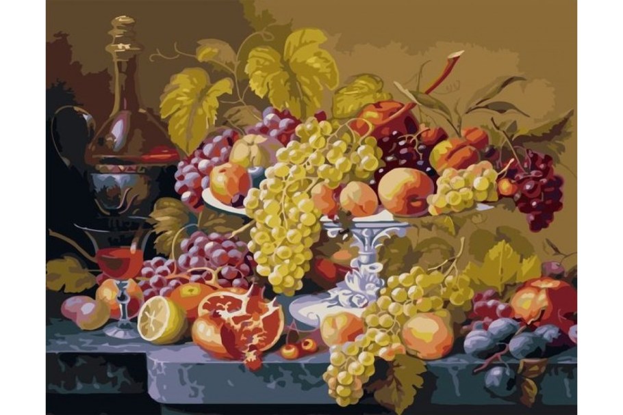 Алмазная мозаика натюрморт с вином и фруктами 40х50 на подрамнике