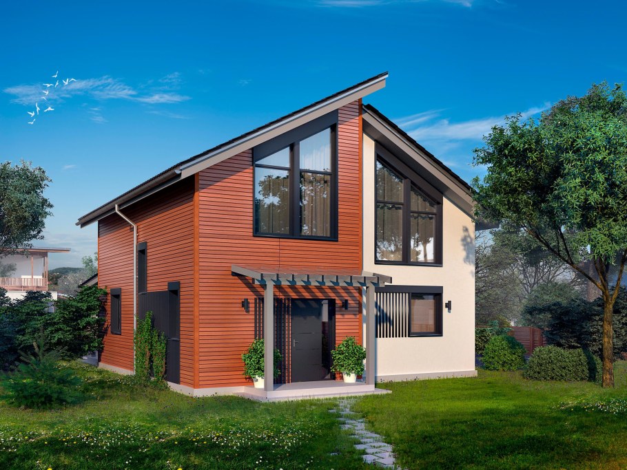 Скандинавский дом 80 кв метров с односкатной крышей