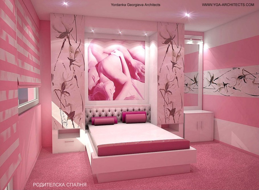 Спальня для взрослых розовая