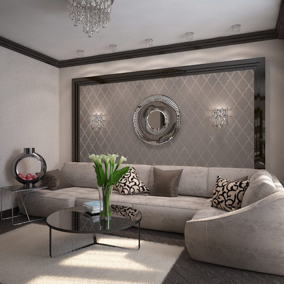 Интерьер гостиной в серебристых тонах