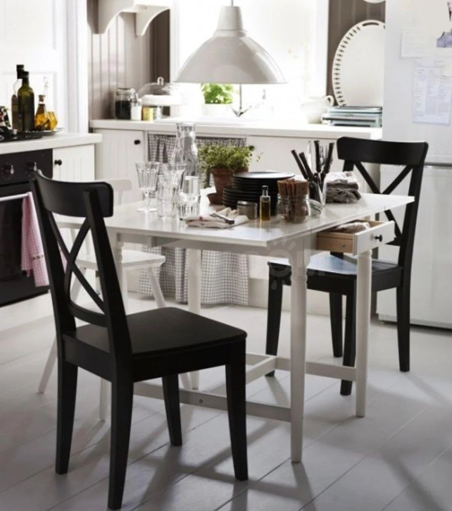 Ingatorp ИНГАТОРП стол c откидными полами, белый 65/123x78 см