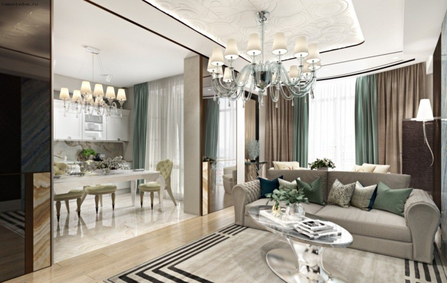 Кухня-гостиная 20 кв.м арт деко