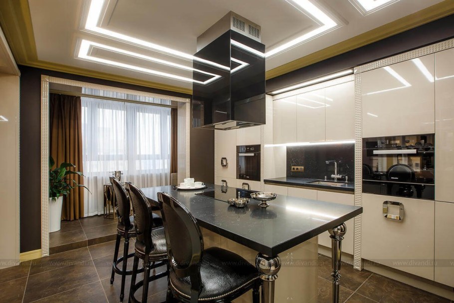 Потолок гостиная кухня арт деко