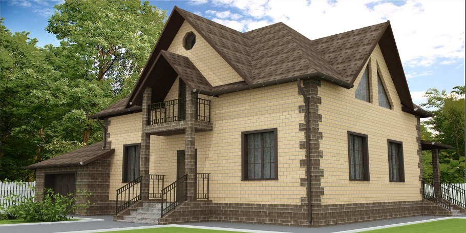 Фасады домов из кирпича с мансардой