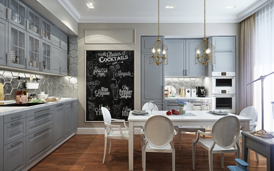Маленькая серая кухня современная классика