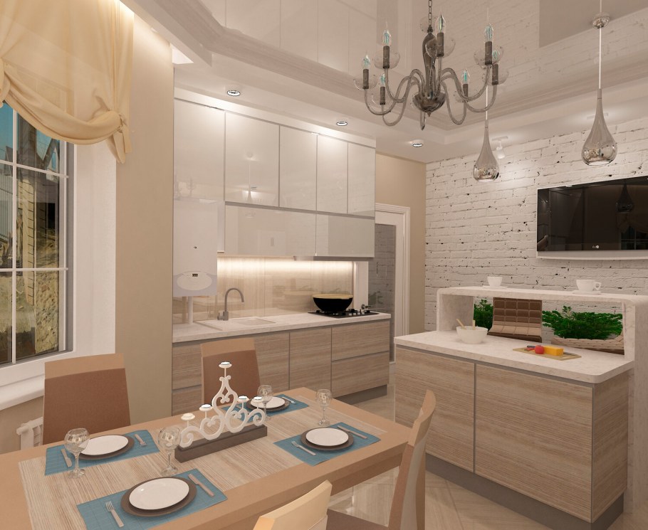 Изысканный элегантный интерьер кухни