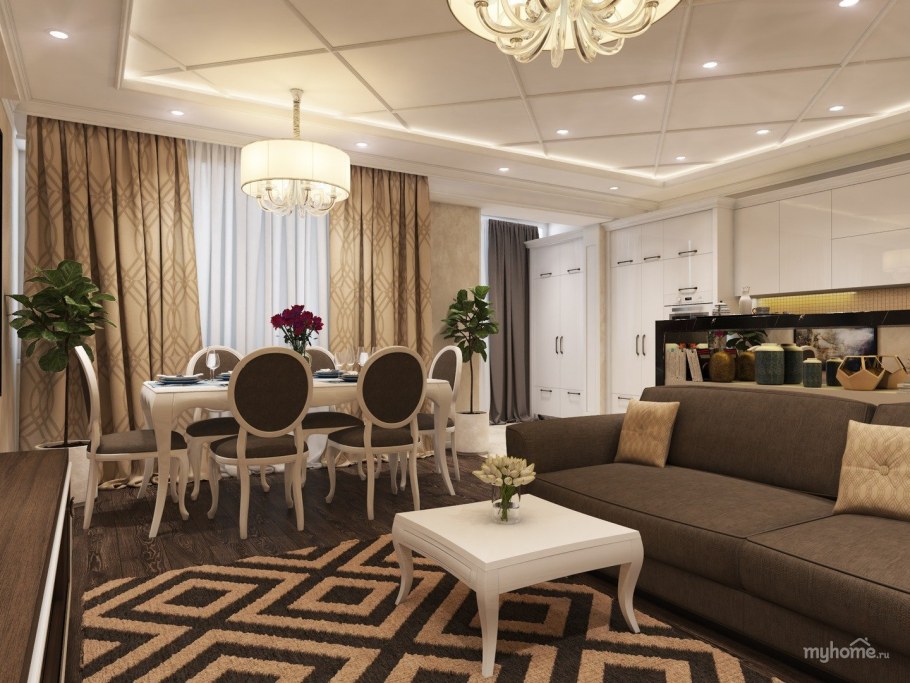 Кухня гостиная бежевый арт деко