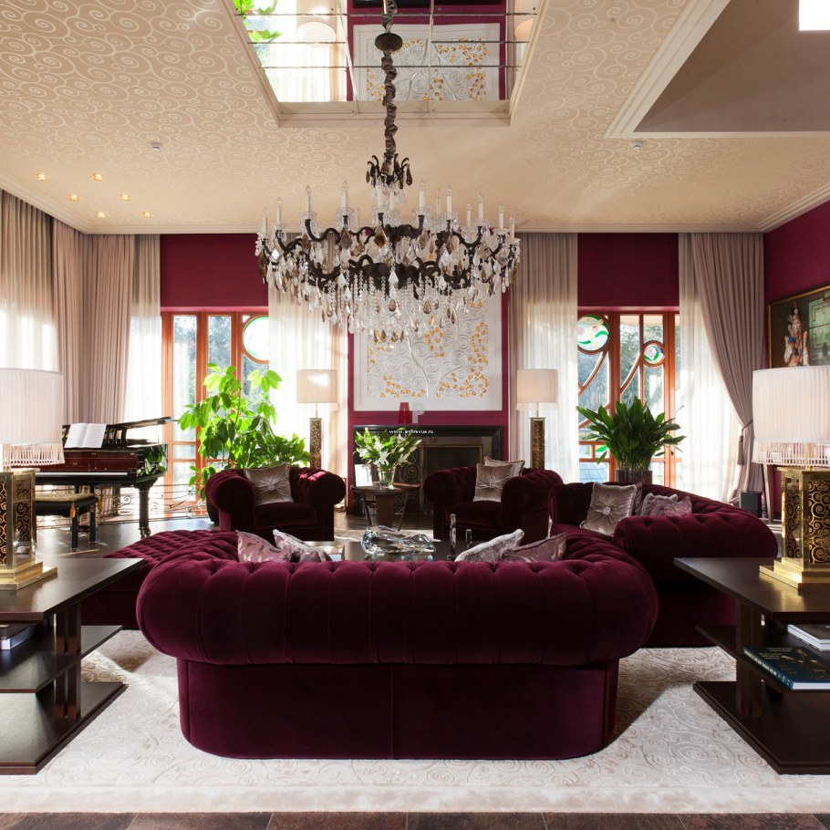 Бордовый диван арт деко