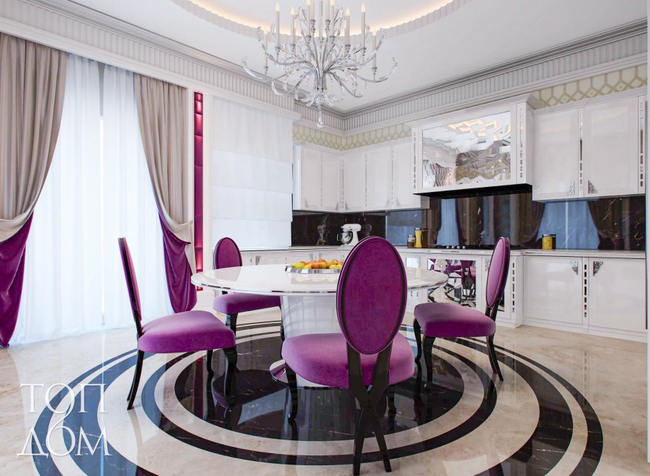 Красивый интерьер кухни в ГЛАМУРНОМ стиле