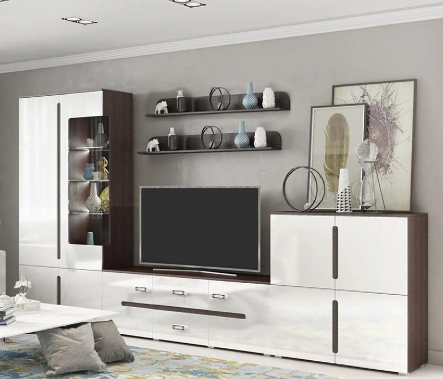 Стенка Ким белый глянец сонома