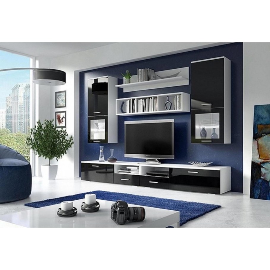 Гостиная Жак, 2800х450х2200, черный глянец МДФ/ белый ЛДСП