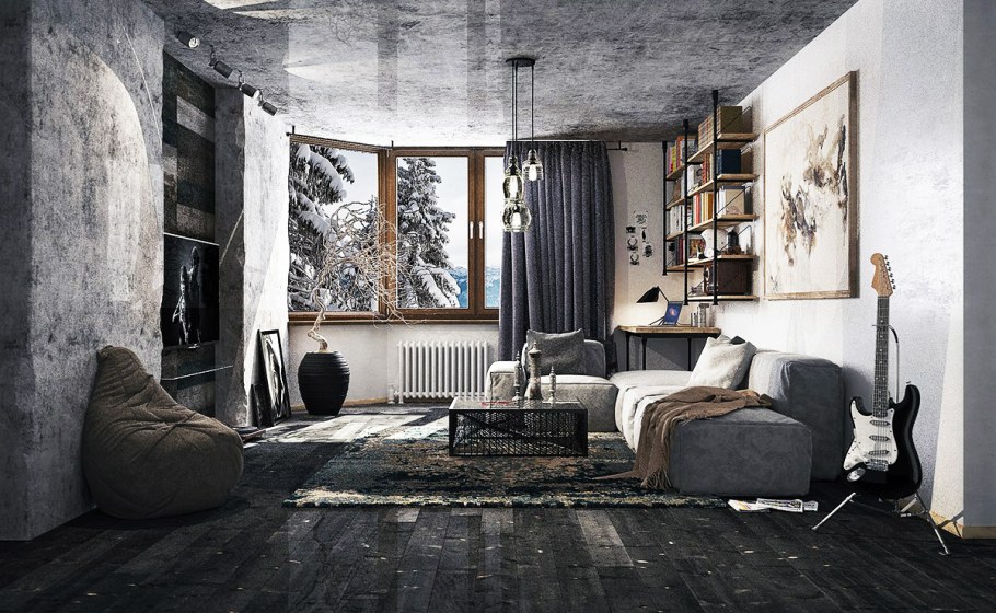 Комната с бетонными стенами