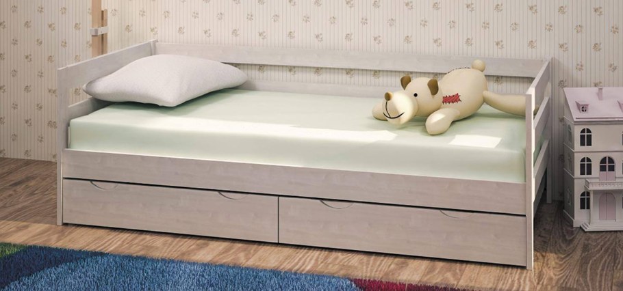 Детская кровать Боровичи-мебель "массив с ящиками выбеленная береза"