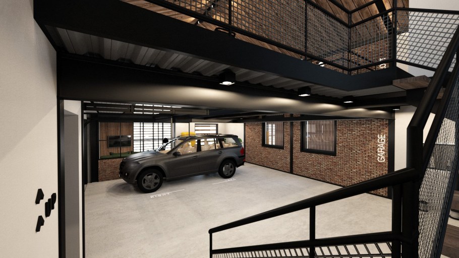 Двухэтажный гараж в стиле лофт