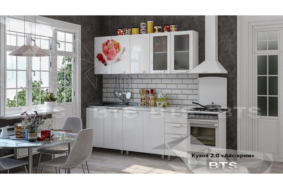 Кухня 2,0м "айс -Крим" (белый глянец) МДФ БТС