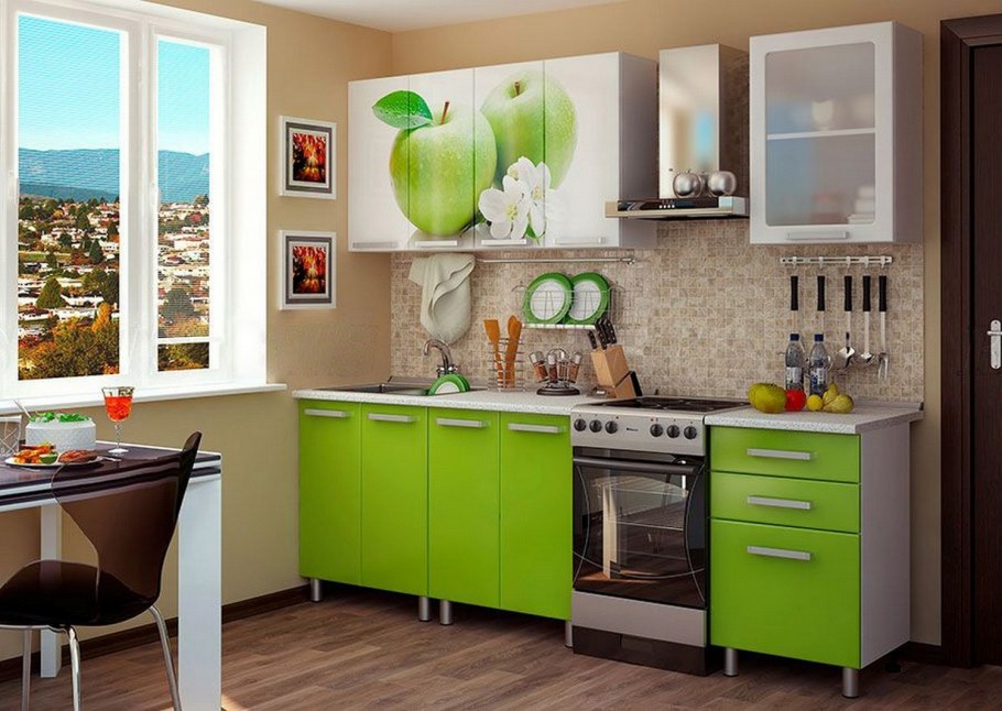 Глянцевый кухонный гарнитур персик 180 см оранжевый фото