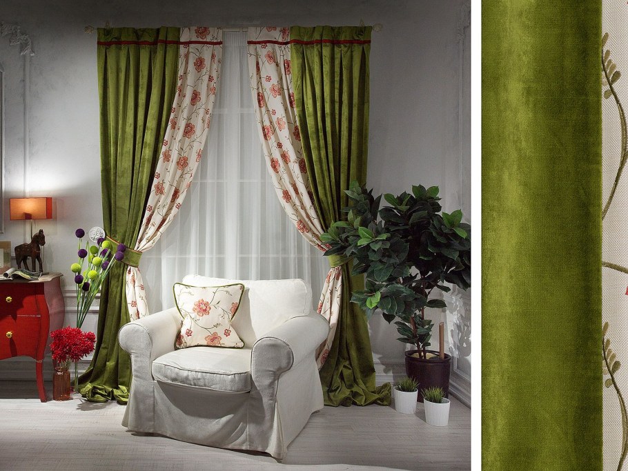 Бархатные портьеры зеленые