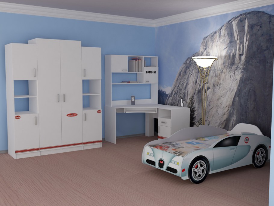 Детская комната с кроватью машиной
