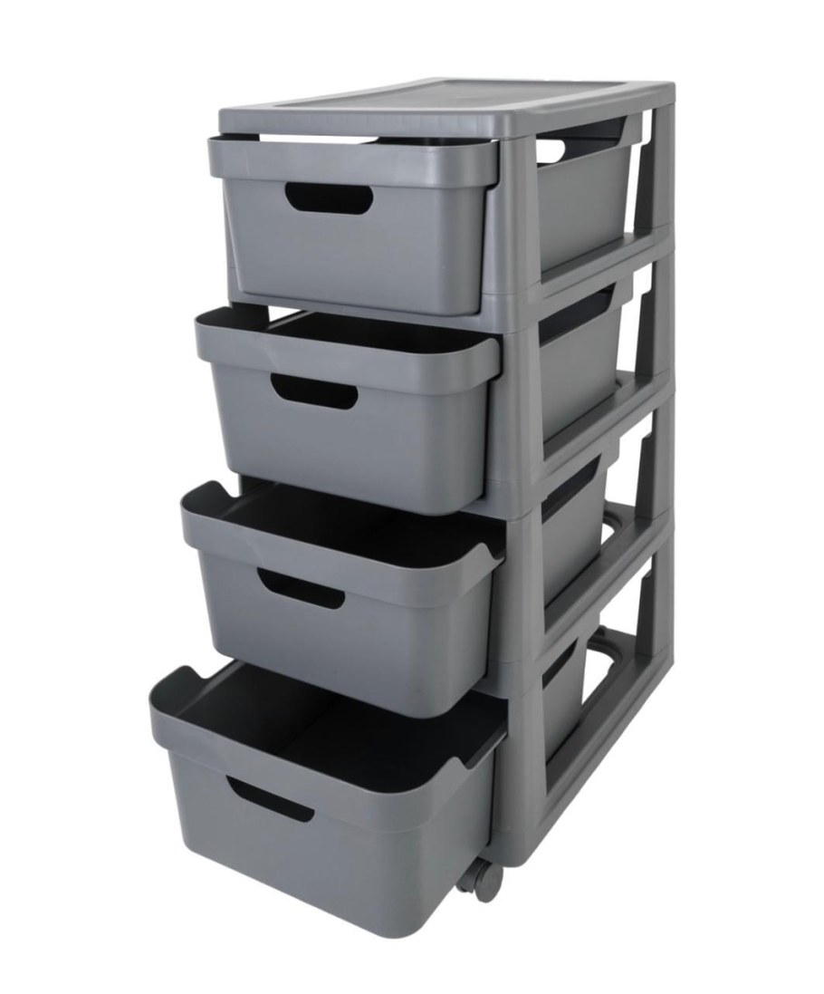 Комод на колесах Deluxe, 4 ящика, 300х385х690 мм (серый)