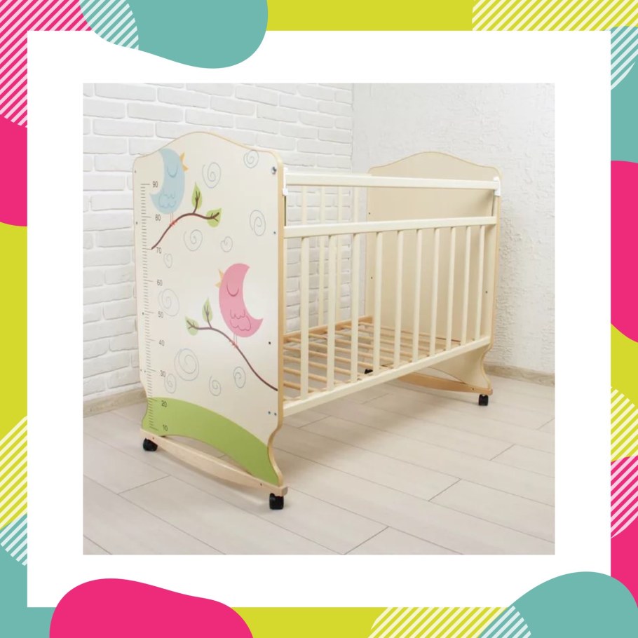 Кровать детская Морозко Кол/кач беж-сл кость птички 2-02