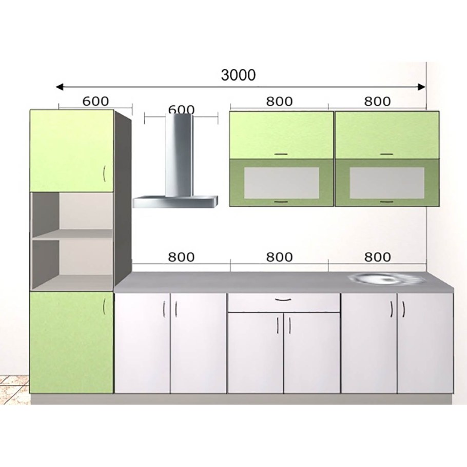 Проект прямой кухни с размерами