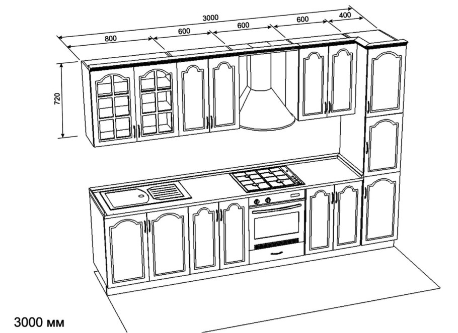 Проект прямой кухни с размерами