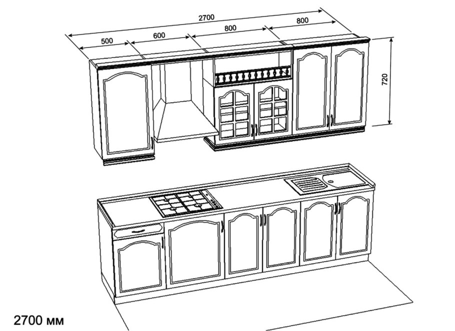 Проект прямой кухни с размерами