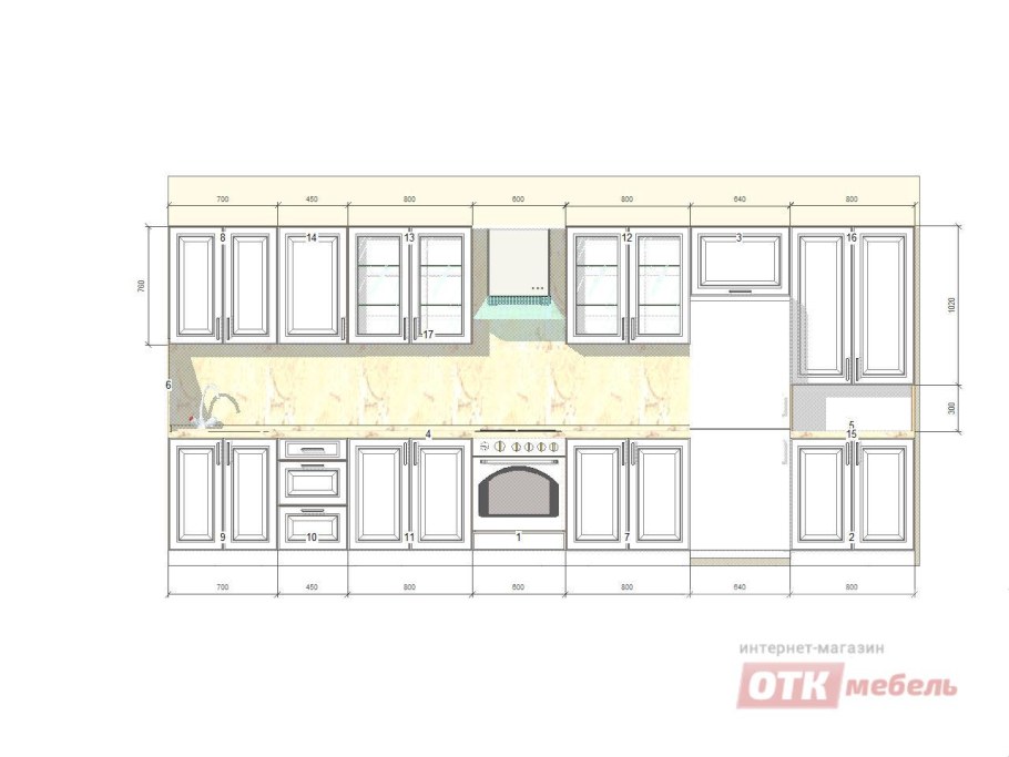 Проект прямой кухни 5 метров