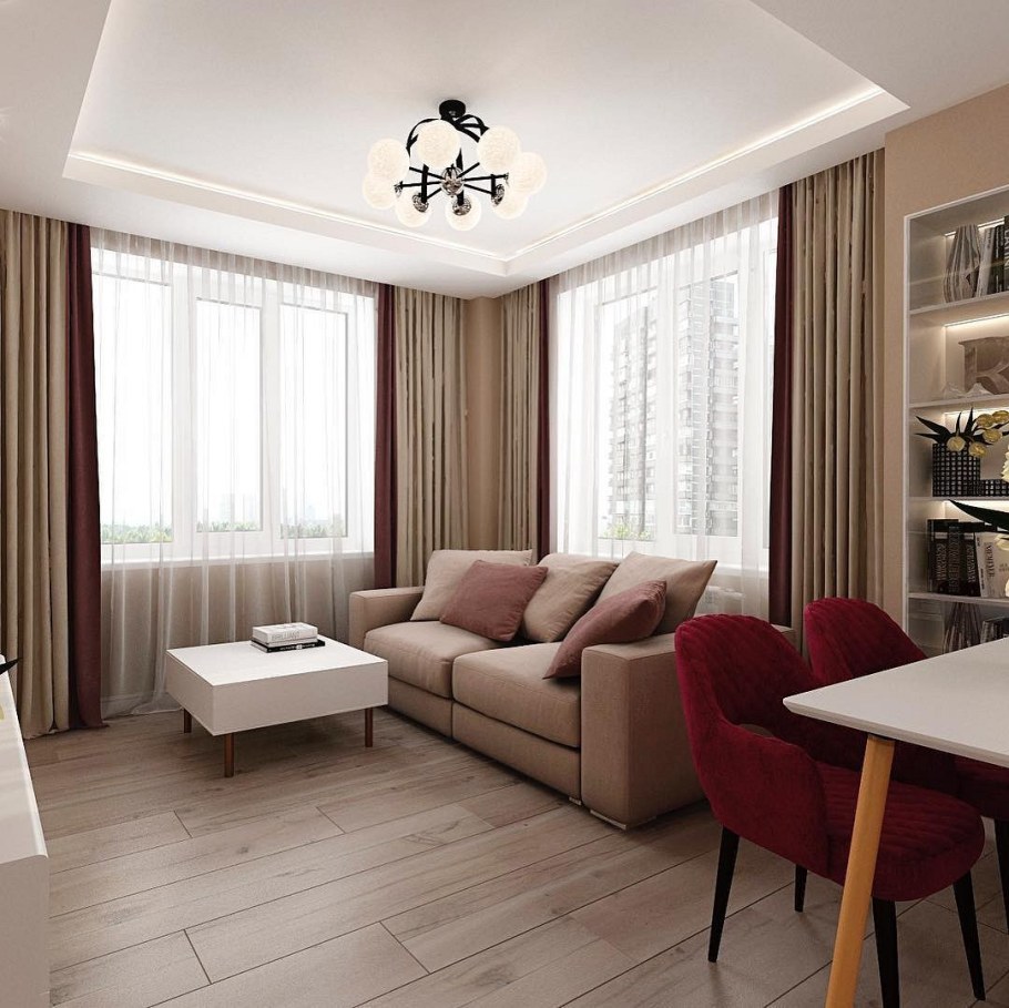 Гостиная с тремя окнами