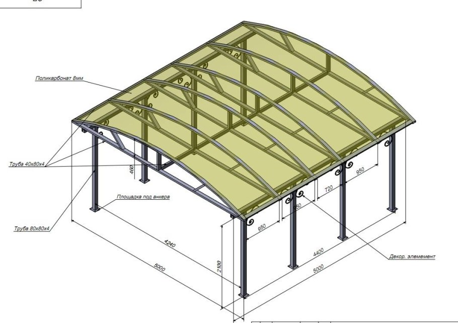 Навес из поликарбоната 5х10м смета