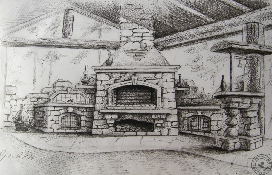 Камин карандашом