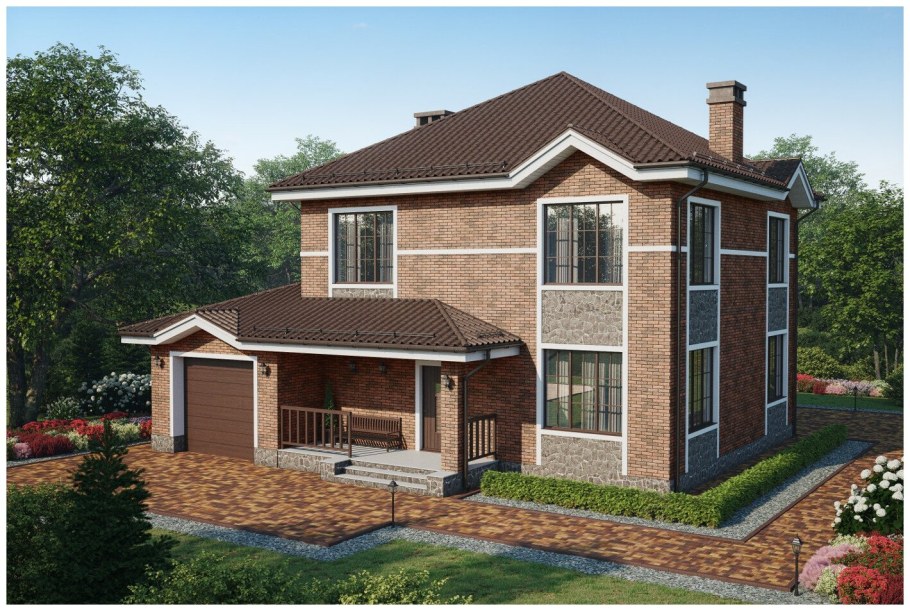 Дом с террасой двухэтажный кирпи