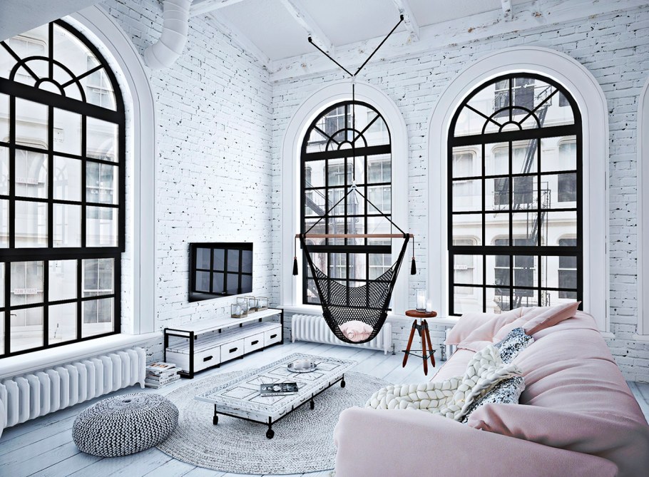 Арочные окна в интерьере лофт