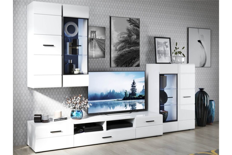 Тумба ТВ Йорк 2д1ящ белый/белый глянец