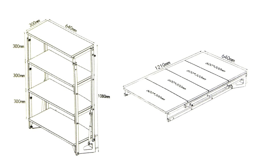 Трансформер пристенный стеллаж- откидной стол рф112