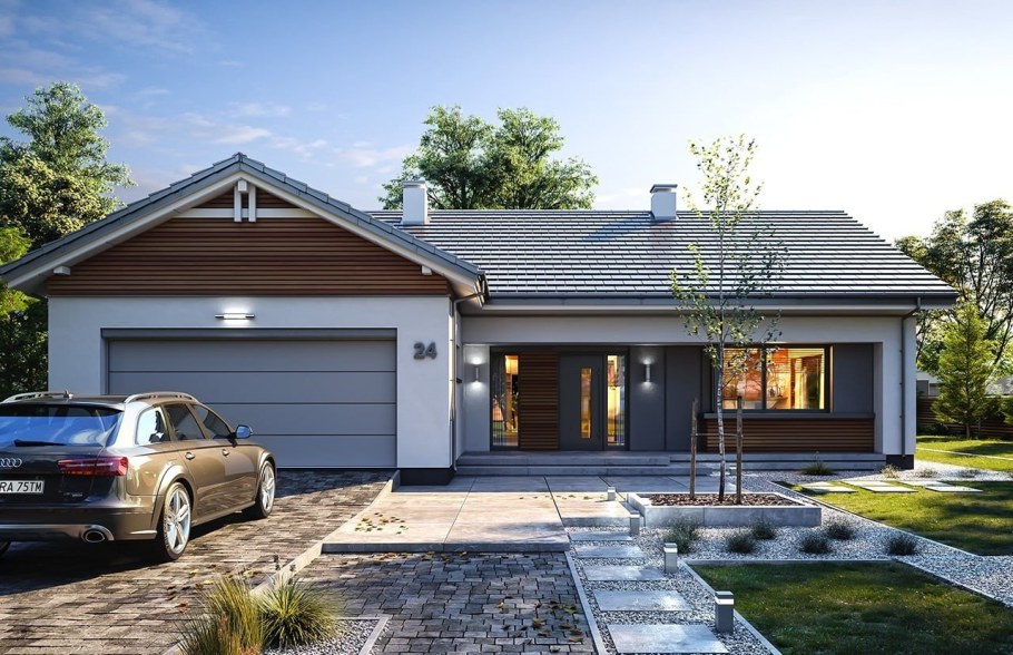 Одноэтажный дом с гаражом