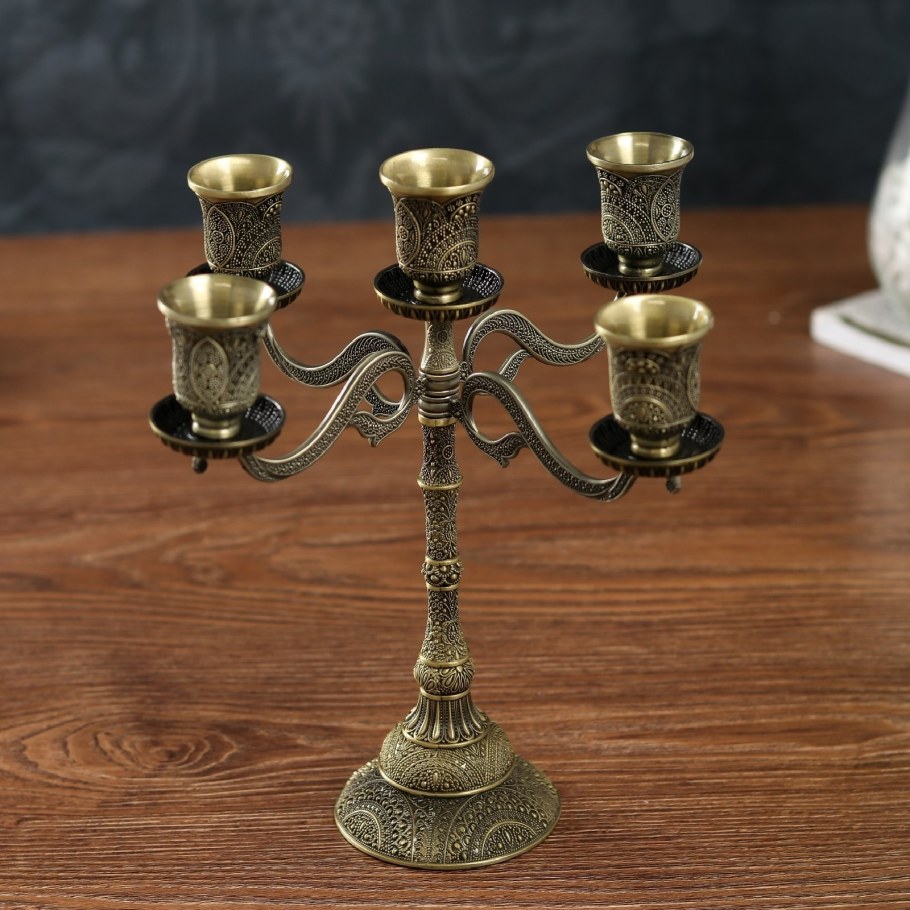 Подсвечник металл на 5 свечей "Раджа" бронза 22,5х23х23 см