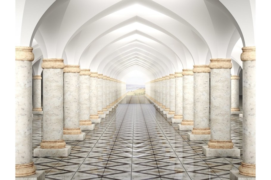 Коридор с фотообоями и колоннами