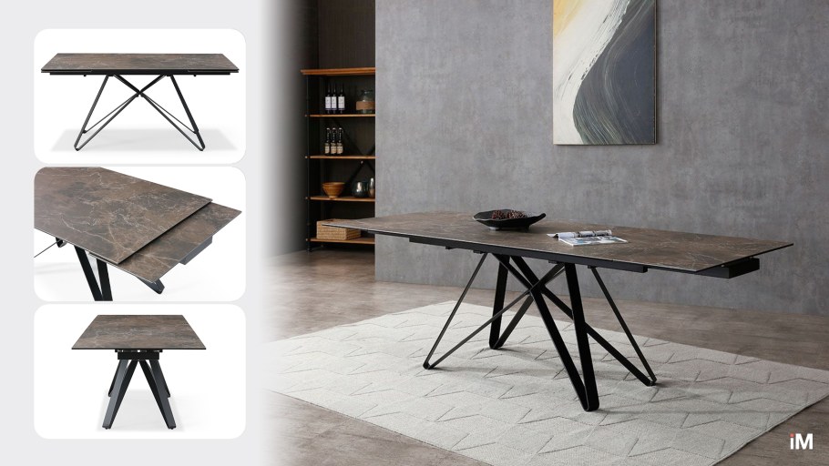 Стол раскладной Valencia 180-260, серая керамика/орех