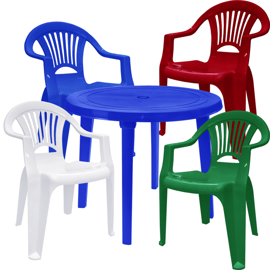 Пластмассовый стол и стулья для дачи