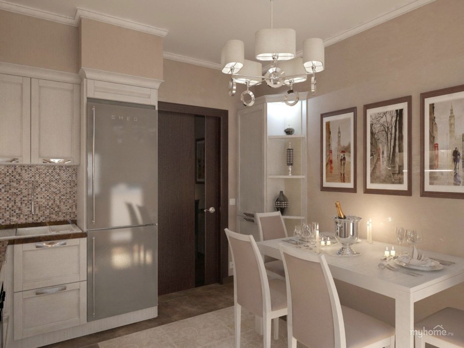 Бежевые стены на кухне