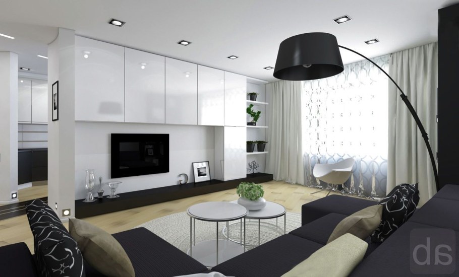 Маленькая гостиная в черно белых тонах