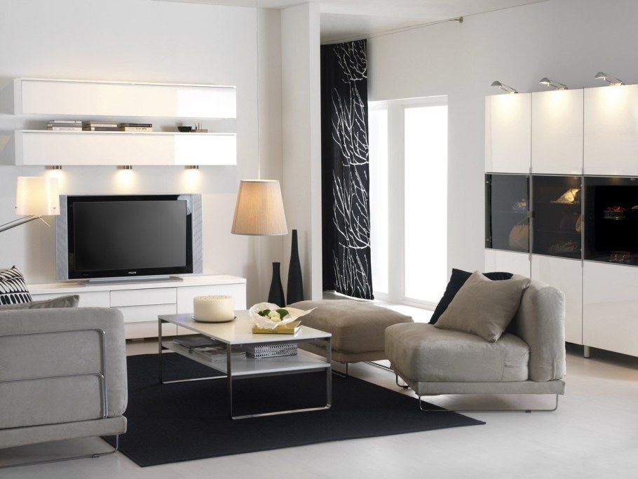 Черно белая стенка в интерьере