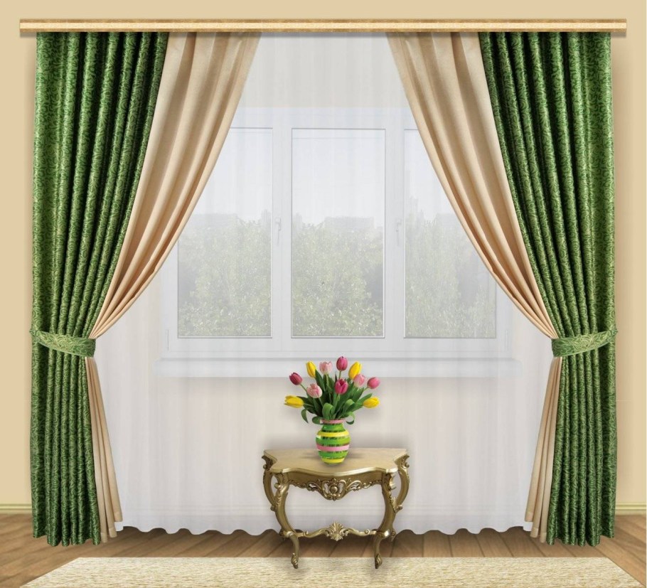 Зеленые шторы в гостиной