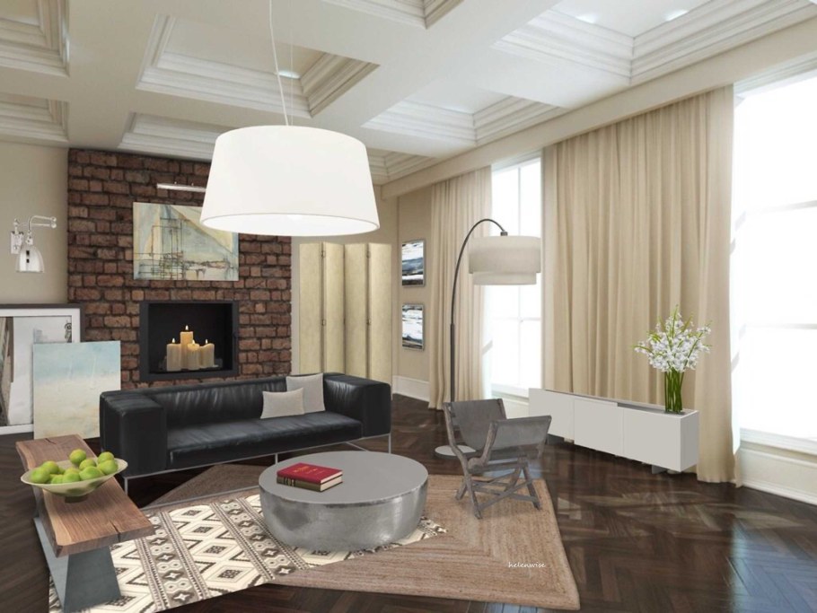 Кухня гостиная с камином интерьер